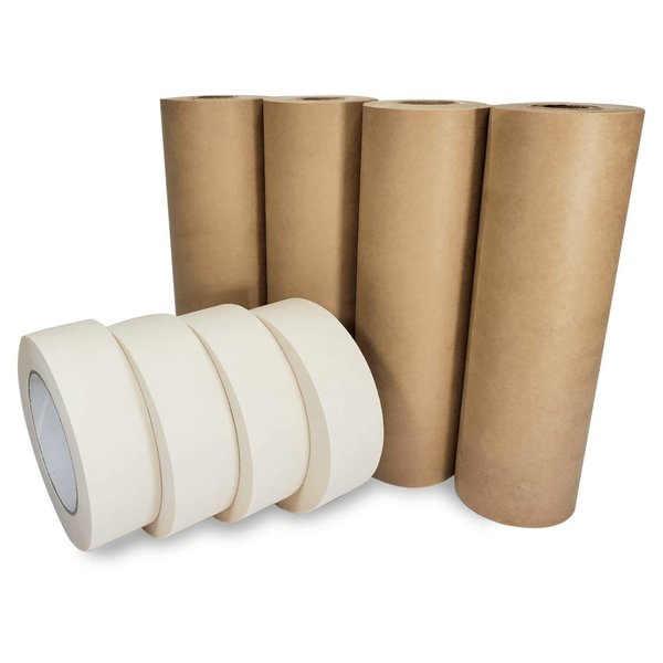 Idl Packaging 9in x 60 yd Masking Paper and 1 1/2in x 60 yd GP Masking Tape, for Covering, 4PK 4x GPH-9, 4457-112